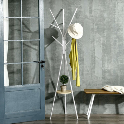 180Cm Free Standing Coat Rack Metal Shelf Holder Stand Display Clothes Hat - White - image 1