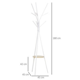 180Cm Free Standing Coat Rack Metal Shelf Holder Stand Display Clothes Hat - White - thumbnail 2