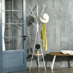 180Cm Free Standing Coat Rack Metal Shelf Holder Stand Display Clothes Hat - White