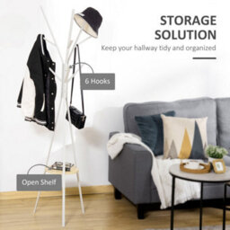 180Cm Free Standing Coat Rack Metal Shelf Holder Stand Display Clothes Hat - White - thumbnail 3
