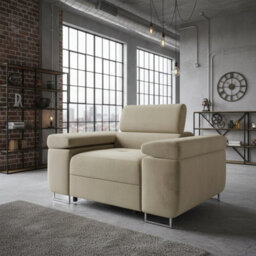 Torezio Armchair Adjustable Headrests Upholstered Freestanding Chipboard Frame Metal Legs 134X102X90Cm Cream