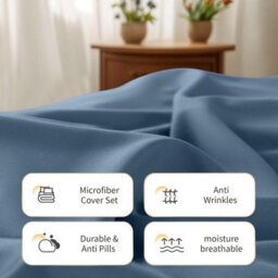 Aspire Homeware Washed Blue Duvet Cover Set, Soft Microfiber & Reversible, Double (L)200Cm X (W)200Cm - thumbnail 3