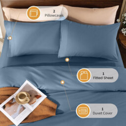 Aspire Homeware Washed Blue Duvet Cover Set, Soft Microfiber & Reversible, Double (L)200Cm X (W)200Cm - thumbnail 2