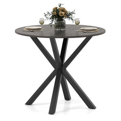 Costway 90Cm Wood Dining Table Round Kitchen Table For 2-4 People-Black ...