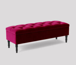 Alyana Ottoman Bench With Storage And Turned Wooden Legs, 180Cm Wide Ottoman Box - Claret Red Plush Velvet