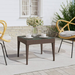 Berkfield Side Table Brown 50X50X38 Cm Poly Rattan And Tempered Glass - thumbnail 1