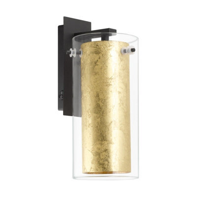 Elegant Black Wall Light With Gold Shade And Clear Glass Bulb Holder - image 1