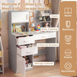 Gainoom Kids Grey Desk And Chair Set Wooden Children Writing Table Student Computer Workstation - thumbnail 8