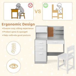 Gainoom Kids Grey Desk And Chair Set Wooden Children Writing Table Student Computer Workstation - thumbnail 7