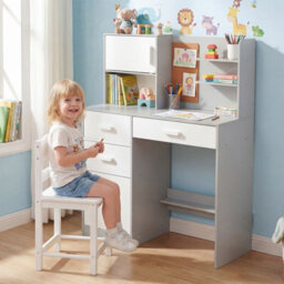 Gainoom Kids Grey Desk And Chair Set Wooden Children Writing Table Student Computer Workstation - thumbnail 3