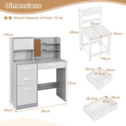 Gainoom Kids Grey Desk And Chair Set Wooden Children Writing Table Student Computer Workstation - thumbnail 2