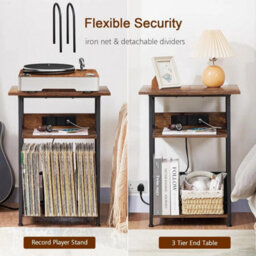 3 Tier Record Player Stand Side Table Vinyl Storage 100 Albums - thumbnail 5