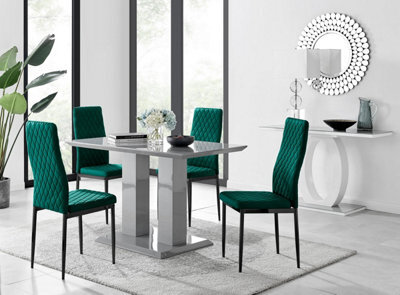 Furniturebox Uk Imperia 4 Grey Dining Table And 4 Green Velvet Milan Black Leg Chairs - image 1