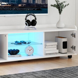 White 140Cm Tv Stand Rgb Led Glass Door - thumbnail 4