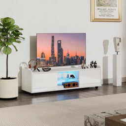 White 140Cm Tv Stand Rgb Led Glass Door - thumbnail 5
