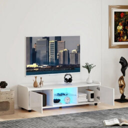White 140Cm Tv Stand Rgb Led Glass Door - thumbnail 3