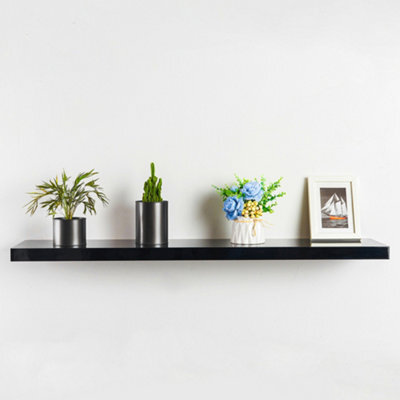 Innoteck Black  High Gloss Floating Shelf Rectangular 110Cm Modern Wall Mounted Shelf - image 1
