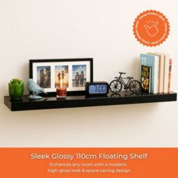 Innoteck Black  High Gloss Floating Shelf Rectangular 110Cm Modern Wall Mounted Shelf - thumbnail 2