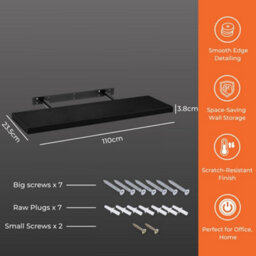 Innoteck Black  High Gloss Floating Shelf Rectangular 110Cm Modern Wall Mounted Shelf - thumbnail 4