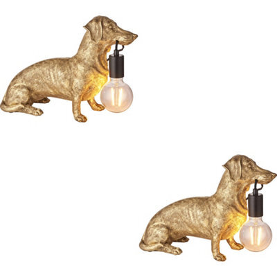 Loops 2 Pack Vintage Gold Paint Dashund Dog Table Lamp - 10W Led E27 - image 1