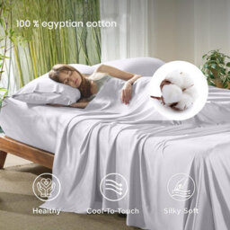 Aspire Homeware 100% Egyptian Cotton Flat Sheet Deep Coverage Ultracool Flat Bedding White Sheet King, (L)298Cmx(W)270Cm - thumbnail 4