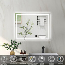 Probaty Bathrooms Bathroom 3 Colors Backlit Led Mirror 800X600mm With Bluetooth Shaver Socket Memory Function,anti-Fog Wall Mounted Vanity Mirror - thumbnail 2