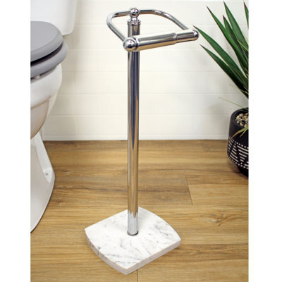 Showerdrape Octavia White Marble & Chrome Freestanding Toilet Roll Holder - image 1