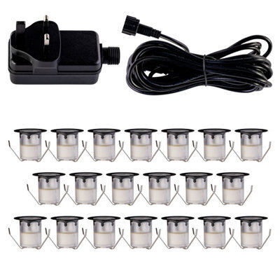 First Choice Lighting Set Of 20 - 30mm Black Ip67 Warm White Led Decking Kit - image 1