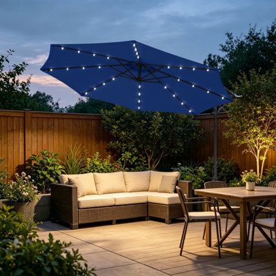 VRUC Outdoor Patio Garden Cantilever Banana Led Parasol Hanging Umbrella 3M Blue - image 1