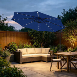 VRUC Outdoor Patio Garden Cantilever Banana Led Parasol Hanging Umbrella 3M Blue - thumbnail 1