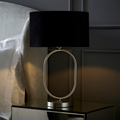 Valuelights Antonia Black Velvet Drum Lamp Shade Brushed Chrome Oval Table Lamp And Led Bulb - image 1