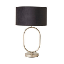 Valuelights Antonia Black Velvet Drum Lamp Shade Brushed Chrome Oval Table Lamp And Led Bulb - thumbnail 7