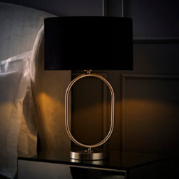 Valuelights Antonia Black Velvet Drum Lamp Shade Brushed Chrome Oval Table Lamp And Led Bulb - thumbnail 3