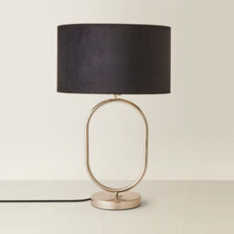 Valuelights Antonia Black Velvet Drum Lamp Shade Brushed Chrome Oval Table Lamp And Led Bulb - thumbnail 2