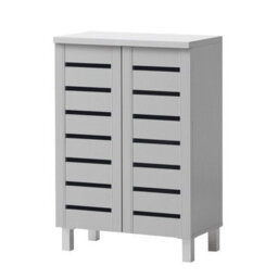 Timber Art Design 4 Tier Shoe Storage Cabinet 2 Door Cupboard Stand Rack Unit Light Grey - thumbnail 3