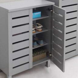 Timber Art Design 4 Tier Shoe Storage Cabinet 2 Door Cupboard Stand Rack Unit Light Grey - thumbnail 2