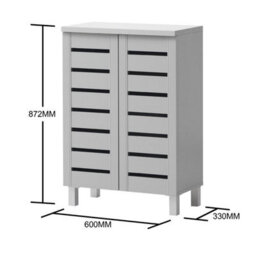 Timber Art Design 4 Tier Shoe Storage Cabinet 2 Door Cupboard Stand Rack Unit Light Grey - thumbnail 5