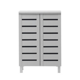 Timber Art Design 4 Tier Shoe Storage Cabinet 2 Door Cupboard Stand Rack Unit Light Grey - thumbnail 4