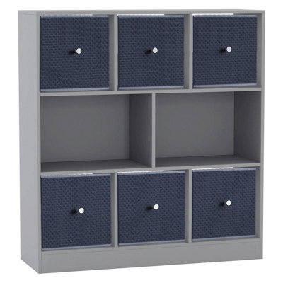 Urbn-Living Grey, Navy Blue - Asymmetrical 8 Cube Bookcase Unit W/ 6 Drawer Inserts - image 1
