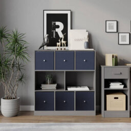 Urbn-Living Grey, Navy Blue - Asymmetrical 8 Cube Bookcase Unit W/ 6 Drawer Inserts - thumbnail 3