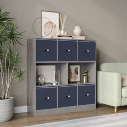 Urbn-Living Grey, Navy Blue - Asymmetrical 8 Cube Bookcase Unit W/ 6 Drawer Inserts - thumbnail 2