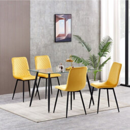 MCC Direct Dining Chairs Velvet Fabric Lexi Set Of 4 Yellow By Mcc - thumbnail 1