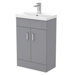 Balterley Woodseaves Satin Grey Compact Floor Standing Bathroom Vanity Basin Unit With Ceramic Basin & 2 Soft-Close Doors - 550mm - thumbnail 1