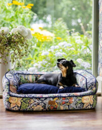 Morris & Co. Sofa Bed For Dogs, Navy Strawberry Thief Print, With Memory Foam For Extra Comfort, 68Cm X 55Cm, Medium - thumbnail 1