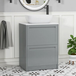 Royal Bathrooms Royal Bathroom Elmore 600mm Matt Pebble Grey Freestanding Bathroom Vanity Unit 2 Drawer Plain White Worktop With Elva Basin - thumbnail 1