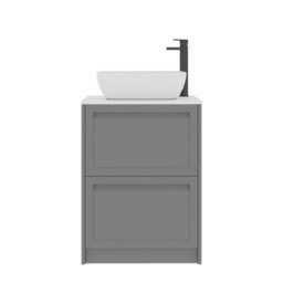 Royal Bathrooms Royal Bathroom Elmore 600mm Matt Pebble Grey Freestanding Bathroom Vanity Unit 2 Drawer Plain White Worktop With Elva Basin - thumbnail 7