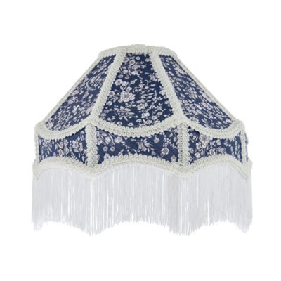 Happy Homewares Classic Victorian Empire Lampshade In Navy Blue Cotton With Tassels