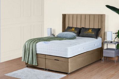 UKBEDFURNITURE Victoria Plush Beige End Opening Divan Ottoman Bed With 54 Inch Headboard - image 1
