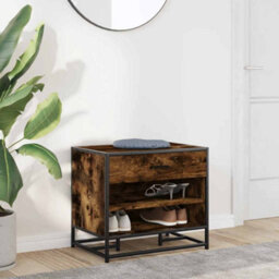Walplus Shoe Bench Smoked Oak 60X40X53.5 Cm Engineered Wood And Metal - thumbnail 3