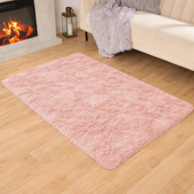 Aspire Homeware Non-Slip Pink Shaggy Rug Soft Fluffy Washable Floor And Kitchen Rug, (L)110Cm X (W)60Cm - image 1